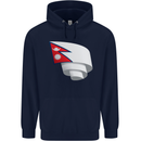 Curled Nepal Flag Nepalese Day Football Mens 80% Cotton Hoodie Navy Blue