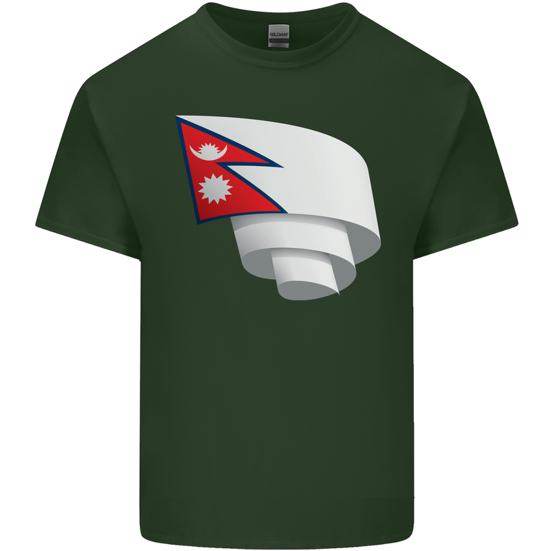 Curled Nepal Flag Nepalese Day Football Mens Cotton T-Shirt Tee Top Forest Green