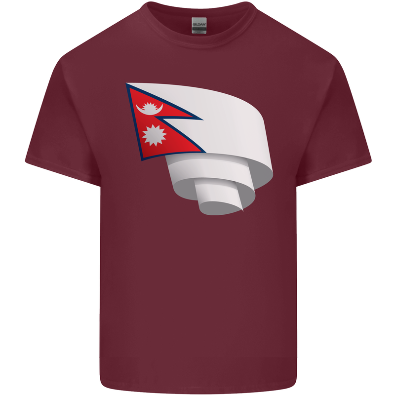 Curled Nepal Flag Nepalese Day Football Mens Cotton T-Shirt Tee Top Maroon