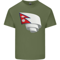 Curled Nepal Flag Nepalese Day Football Mens Cotton T-Shirt Tee Top Military Green
