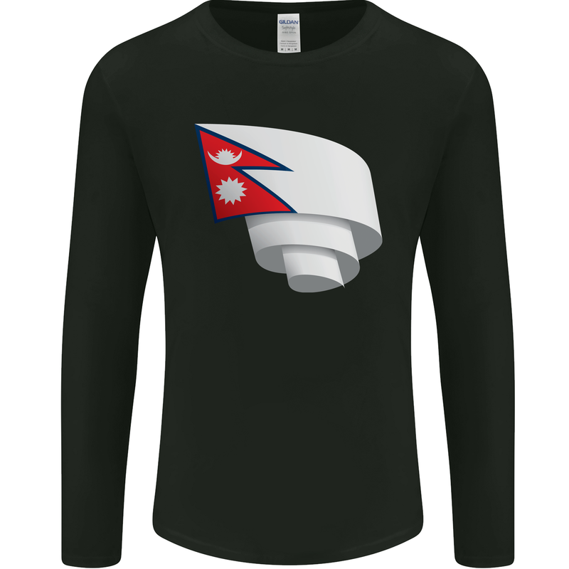 Curled Nepal Flag Nepalese Day Football Mens Long Sleeve T-Shirt Black