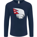 Curled Nepal Flag Nepalese Day Football Mens Long Sleeve T-Shirt Navy Blue