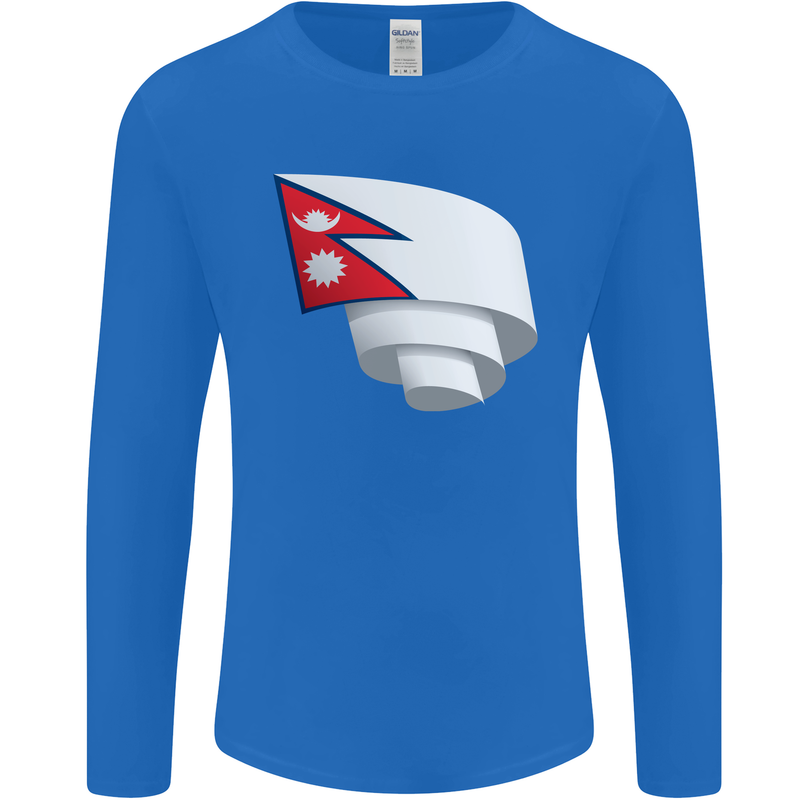 Curled Nepal Flag Nepalese Day Football Mens Long Sleeve T-Shirt Royal Blue