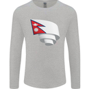 Curled Nepal Flag Nepalese Day Football Mens Long Sleeve T-Shirt Sports Grey