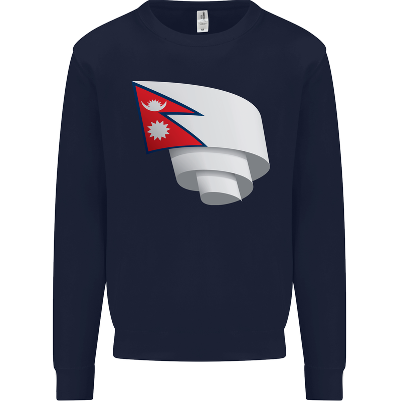 Curled Nepal Flag Nepalese Day Football Mens Sweatshirt Jumper Navy Blue