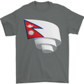 Curled Nepal Flag Nepalese Day Football Mens T-Shirt 100% Cotton Charcoal