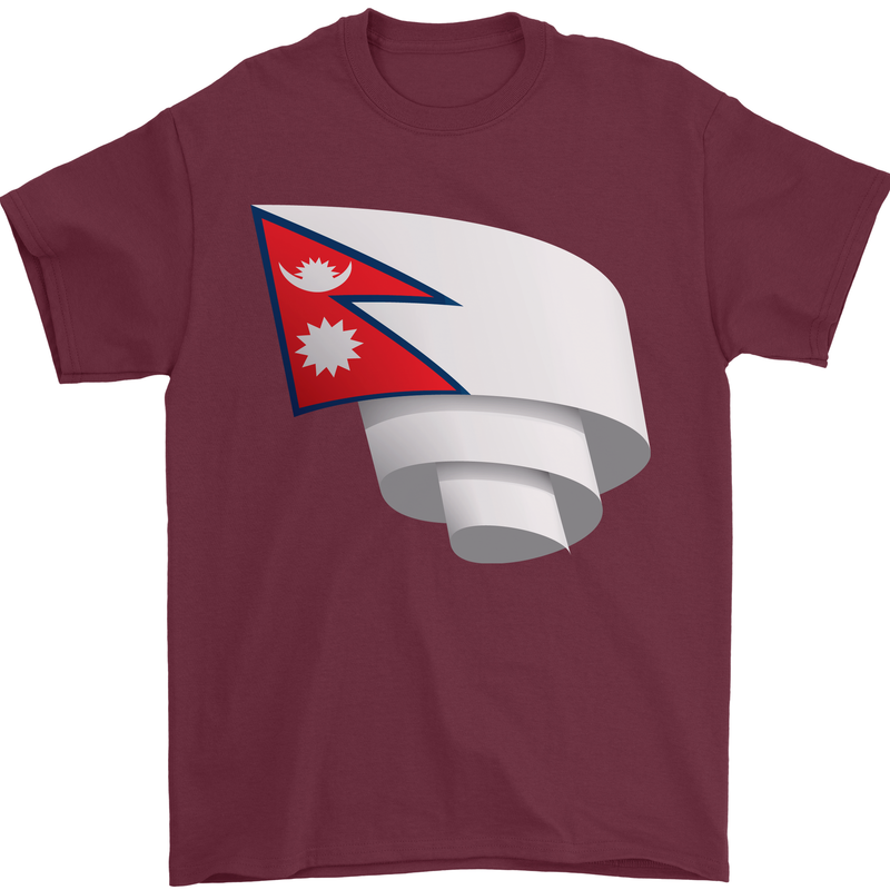 Curled Nepal Flag Nepalese Day Football Mens T-Shirt 100% Cotton Maroon