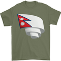 Curled Nepal Flag Nepalese Day Football Mens T-Shirt 100% Cotton Military Green