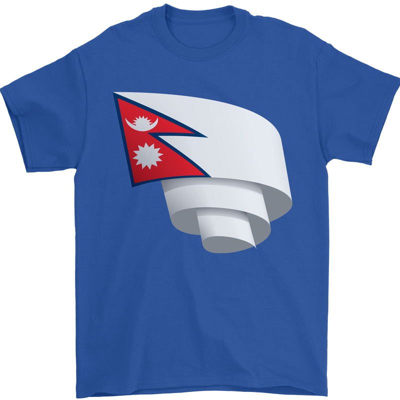 Curled Nepal Flag Nepalese Day Football Mens T-Shirt 100% Cotton Royal Blue