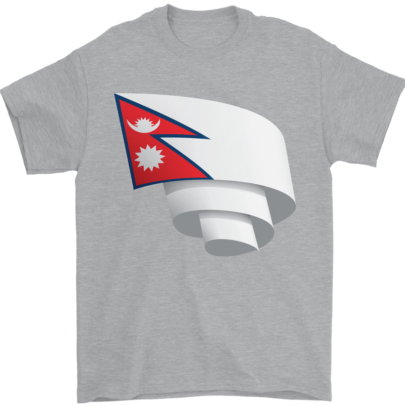 Curled Nepal Flag Nepalese Day Football Mens T-Shirt 100% Cotton Sports Grey