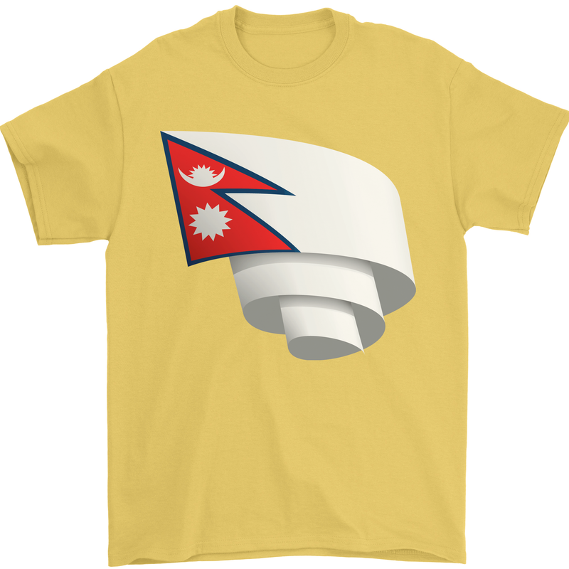Curled Nepal Flag Nepalese Day Football Mens T-Shirt 100% Cotton Yellow