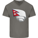Curled Nepal Flag Nepalese Day Football Mens V-Neck Cotton T-Shirt Charcoal