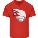 Curled Nepal Flag Nepalese Day Football Mens V-Neck Cotton T-Shirt Red