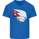 Curled Nepal Flag Nepalese Day Football Mens V-Neck Cotton T-Shirt Royal Blue