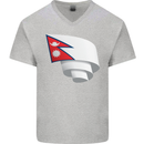 Curled Nepal Flag Nepalese Day Football Mens V-Neck Cotton T-Shirt Sports Grey