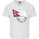 Curled Nepal Flag Nepalese Day Football Mens V-Neck Cotton T-Shirt White