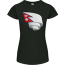 Curled Nepal Flag Nepalese Day Football Womens Petite Cut T-Shirt Black