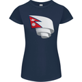 Curled Nepal Flag Nepalese Day Football Womens Petite Cut T-Shirt Navy Blue