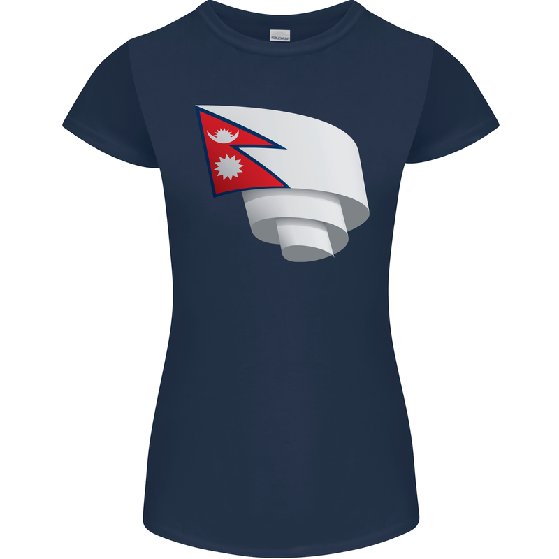 Curled Nepal Flag Nepalese Day Football Womens Petite Cut T-Shirt Navy Blue