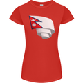 Curled Nepal Flag Nepalese Day Football Womens Petite Cut T-Shirt Red