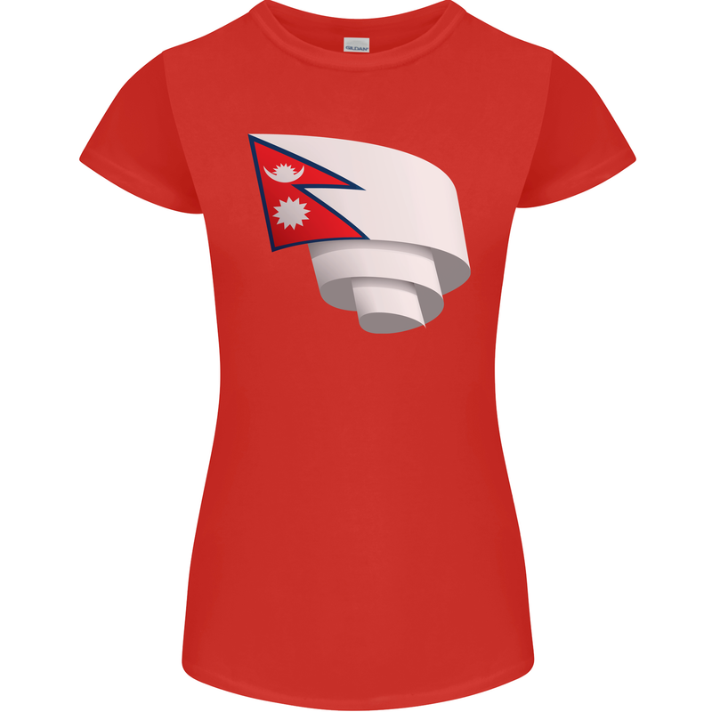 Curled Nepal Flag Nepalese Day Football Womens Petite Cut T-Shirt Red