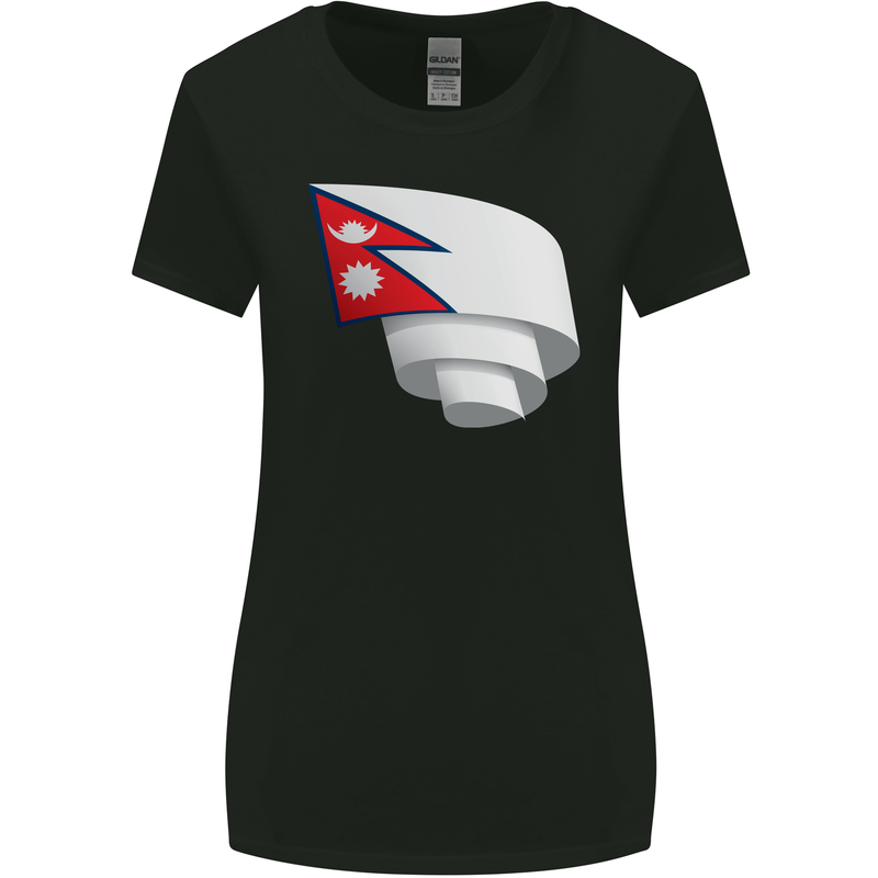 Curled Nepal Flag Nepalese Day Football Womens Wider Cut T-Shirt Black