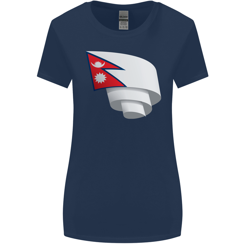 Curled Nepal Flag Nepalese Day Football Womens Wider Cut T-Shirt Navy Blue