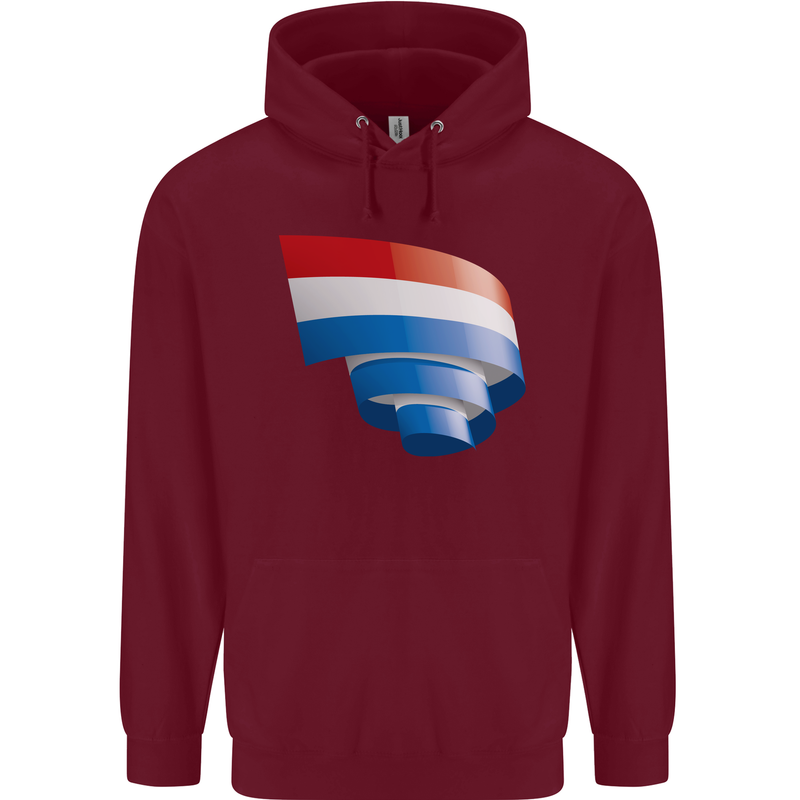Curled Netherlands Flag Holland Dutch Day Football Childrens Kids Hoodie Maroon