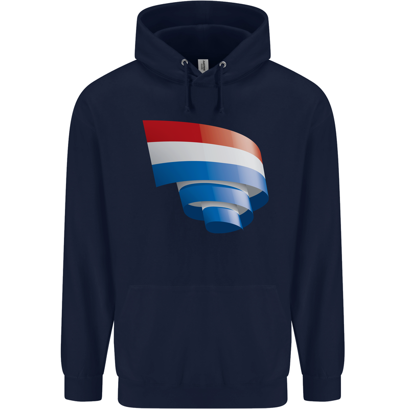 Curled Netherlands Flag Holland Dutch Day Football Childrens Kids Hoodie Navy Blue