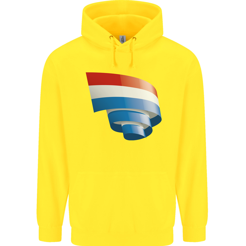Curled Netherlands Flag Holland Dutch Day Football Childrens Kids Hoodie Yellow