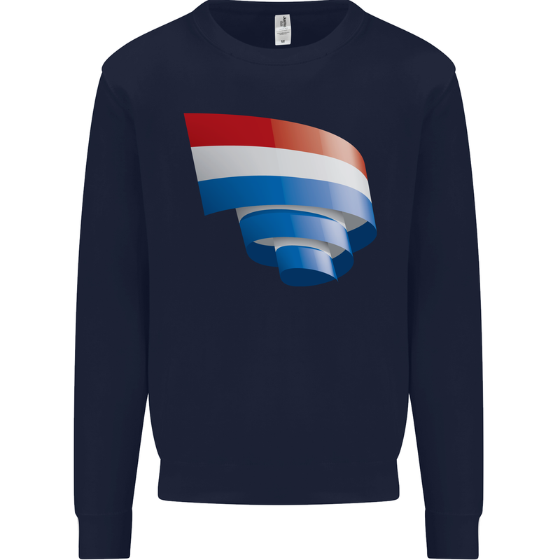 Curled Netherlands Flag Holland Dutch Day Football Kids Sweatshirt Jumper Navy Blue