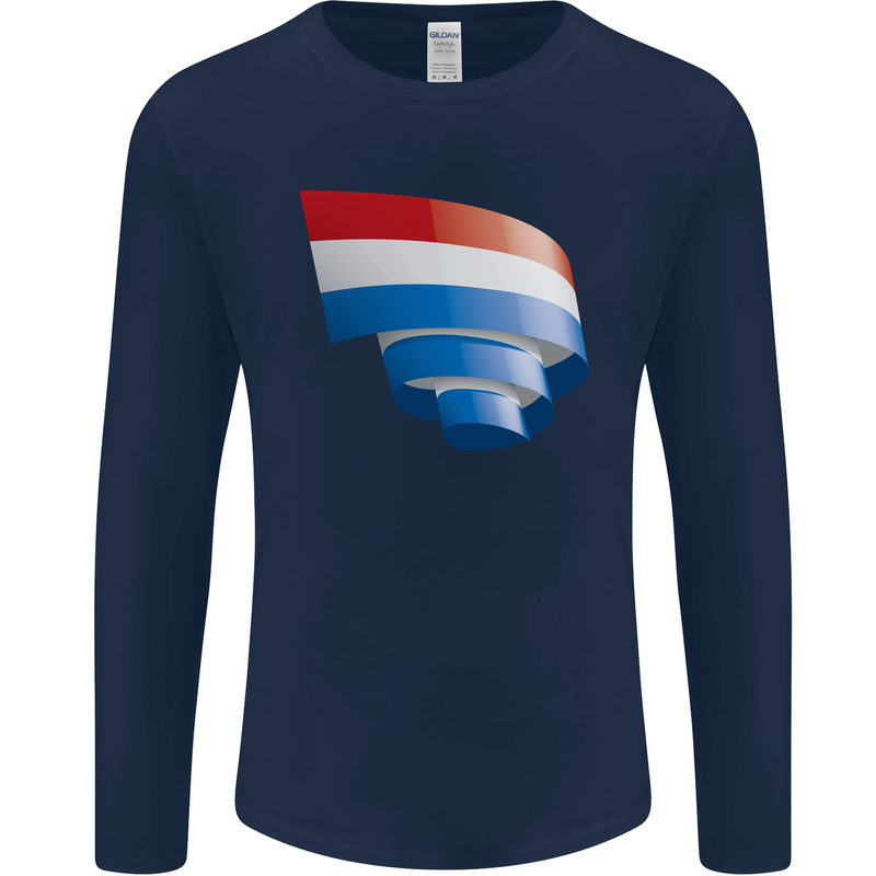 Curled Netherlands Flag Holland Dutch Day Football Mens Long Sleeve T-Shirt Navy Blue