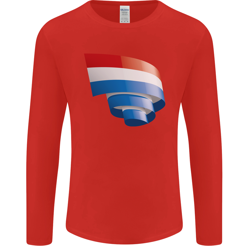Curled Netherlands Flag Holland Dutch Day Football Mens Long Sleeve T-Shirt Red