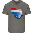 Curled Netherlands Flag Holland Dutch Day Football Mens V-Neck Cotton T-Shirt Charcoal