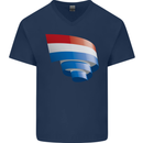 Curled Netherlands Flag Holland Dutch Day Football Mens V-Neck Cotton T-Shirt Navy Blue