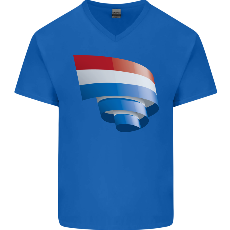 Curled Netherlands Flag Holland Dutch Day Football Mens V-Neck Cotton T-Shirt Royal Blue