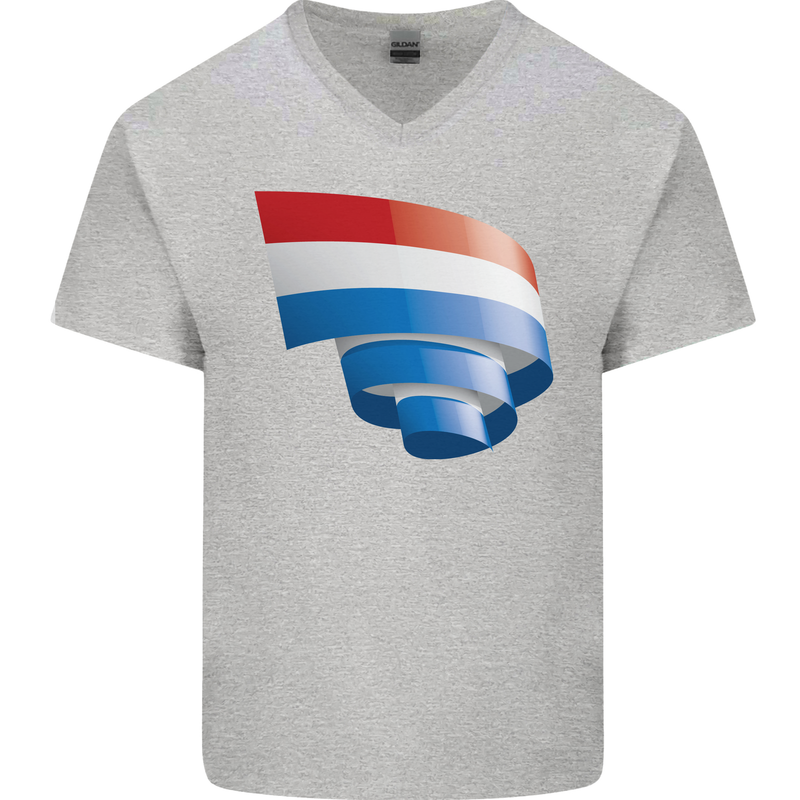 Curled Netherlands Flag Holland Dutch Day Football Mens V-Neck Cotton T-Shirt Sports Grey