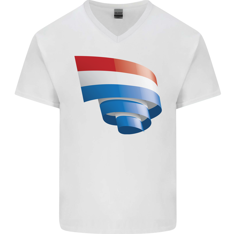 Curled Netherlands Flag Holland Dutch Day Football Mens V-Neck Cotton T-Shirt White