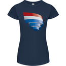 Curled Netherlands Flag Holland Dutch Day Football Womens Petite Cut T-Shirt Navy Blue
