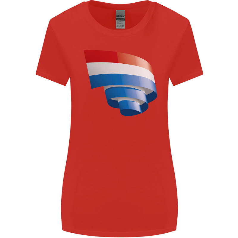 Curled Netherlands Flag Holland Dutch Day Football Womens Wider Cut T-Shirt Red