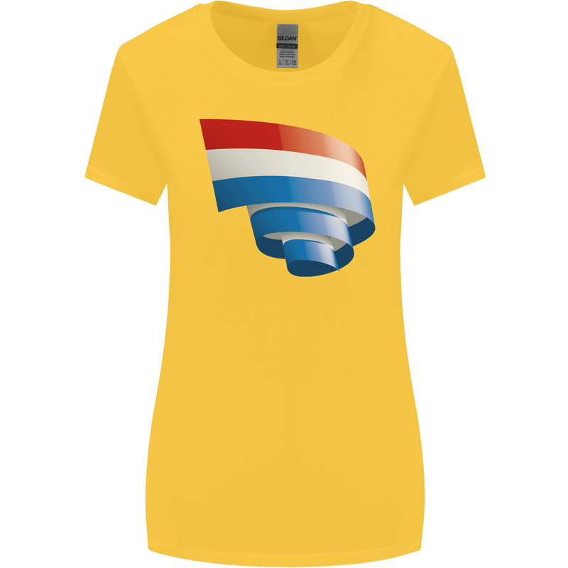Curled Netherlands Flag Holland Dutch Day Football Womens Wider Cut T-Shirt Yellow