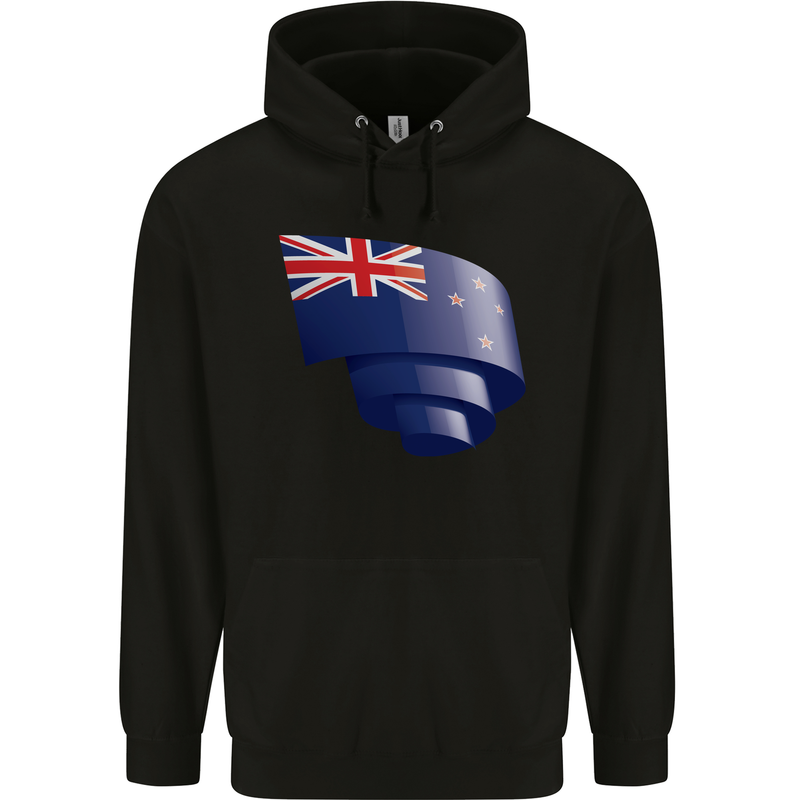 Curled New Zealand Flag Zealander Kiwi Day Childrens Kids Hoodie Black