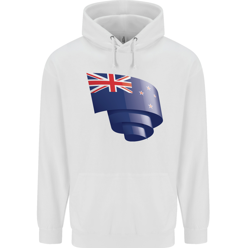 Curled New Zealand Flag Zealander Kiwi Day Childrens Kids Hoodie White