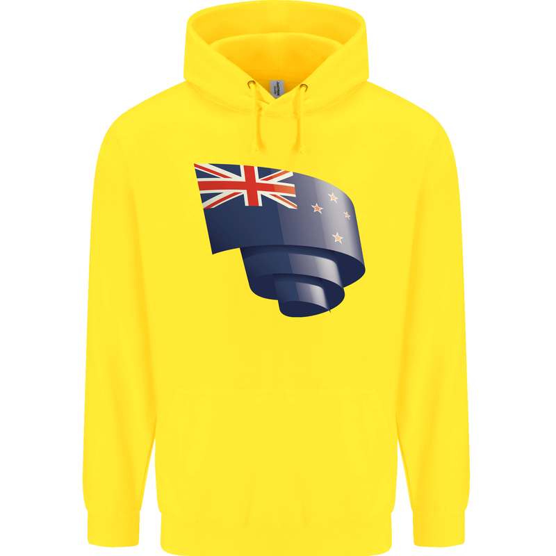 Curled New Zealand Flag Zealander Kiwi Day Childrens Kids Hoodie Yellow