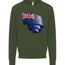 Curled New Zealand Flag Zealander Kiwi Day Kids Sweatshirt Jumper Forest Green