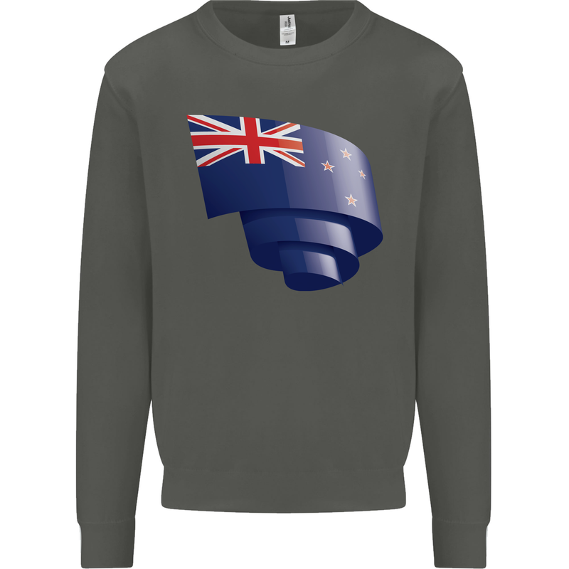 Curled New Zealand Flag Zealander Kiwi Day Kids Sweatshirt Jumper Storm Grey