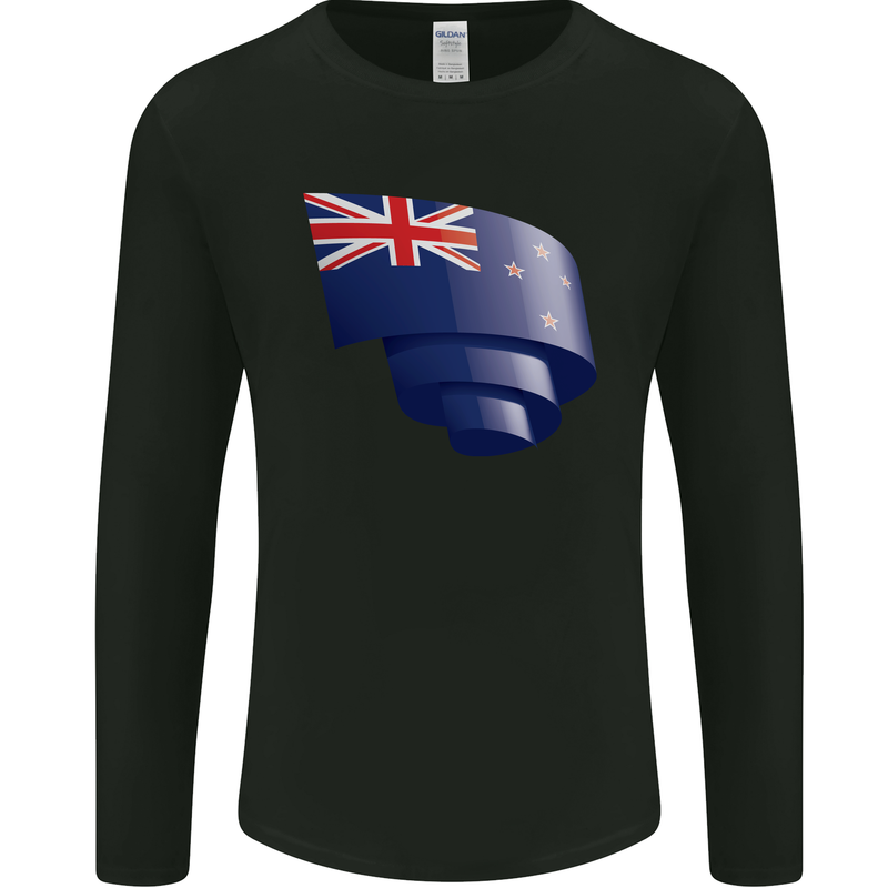 Curled New Zealand Flag Zealander Kiwi Day Mens Long Sleeve T-Shirt Black