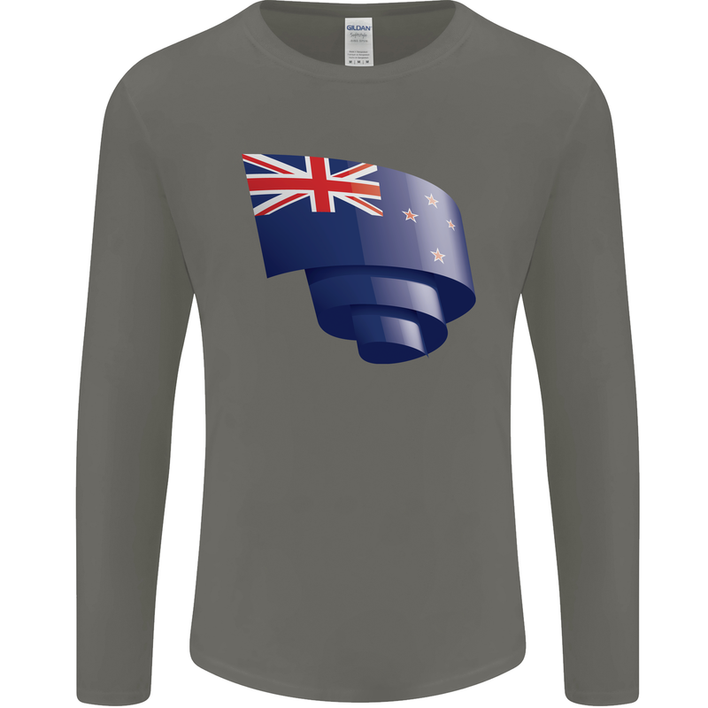 Curled New Zealand Flag Zealander Kiwi Day Mens Long Sleeve T-Shirt Charcoal