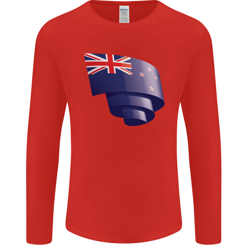 Curled New Zealand Flag Zealander Kiwi Day Mens Long Sleeve T-Shirt Red