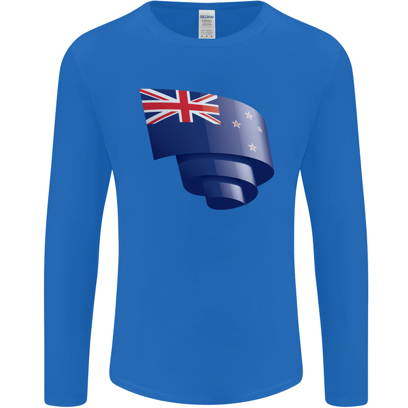Curled New Zealand Flag Zealander Kiwi Day Mens Long Sleeve T-Shirt Royal Blue